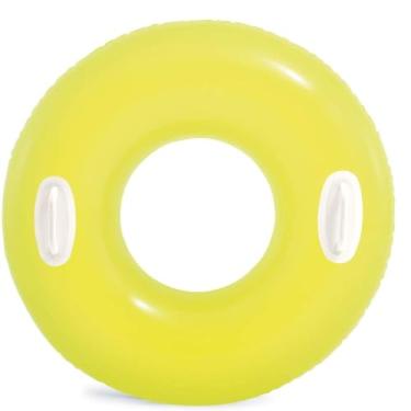 Imagem de Boia Redonda De Piscina Inflavel 76cm Com Alca Boia Piscina Adulto Esmeralda Neon Estabilidade Extra Ideal Piscina Praia Calma(Amarelo)