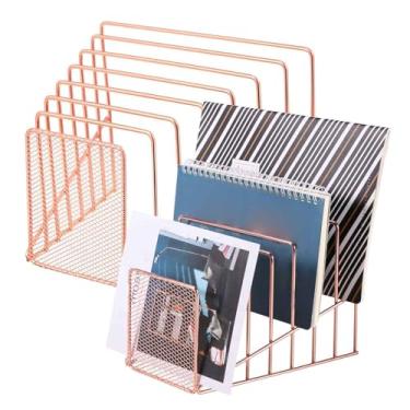 Imagem de Simmer Stone 2 peças de classificadores de arquivos inclinados, 7 compartimentos para carta, documento, pasta e livro, rack organizador de mesa de metal para casa, escola e escritório (2 - ouro rosa)