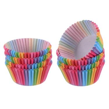 Imagem de Generic Forros de cupcake com 200 unidades, copos de cupcake arco-íris, tamanho padrão, forros, papéis, copos de cozimento, à prova de gordura para festa, casamento, aniversário