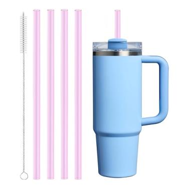 Imagem de 4 canudos Tritan de substituição compatíveis com Stanley Quencher de 850 g, copo copo de 1,134 g, canudos reutilizáveis com 1 escova de limpeza (rosa)