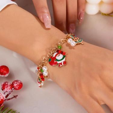 Imagem de Pulseiras de Natal para mulheres, berloques de Natal, miçangas, decoração de árvores, presentes