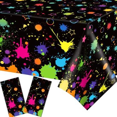 Imagem de Parrtty Hurrican 2 toalhas de mesa coloridas de plástico pigmentado, lindas capas de mesa pretas descartáveis, adequadas para piqueniques ao ar livre, aniversários, casamentos e outras festas