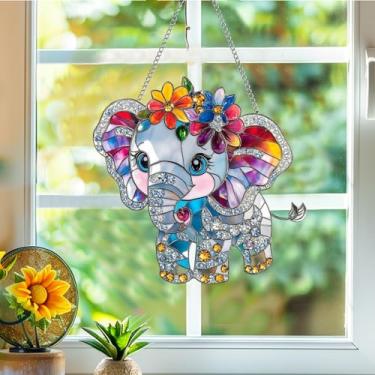 Imagem de Apanhador de sol de acrílico colorido, decoração de janela suspensa de elefante, arte de parede de arco-íris, para sala de estar, quarto, varanda, interior e exterior, jardim, enfeites de Natal