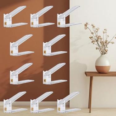 Imagem de TENTONUP Pacote com 10 organizadores de sapatos e empilhador de sapatos para armário, economia de espaço ajustável, armazenamento de sapatos transparente de deck duplo para espaços pequenos (ouro