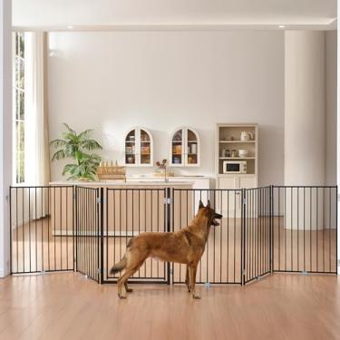 Imagem de No Pawblems Portão livre para cães com porta, cerca dobrável de 91 cm de altura para cães para ambientes internos e externos, portão extra largo de até 156 polegadas para cães para escadas, corredores