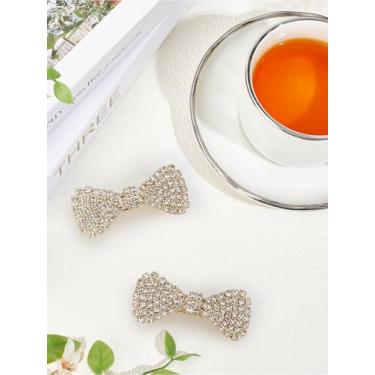 Imagem de 2 presilhas de cabelo com strass de cristal, grampos de cabelo dourados em forma de laço com achado de ferro, mini clipes de diamante jacaré, acessórios de trava para mulheres em festas de casamento
