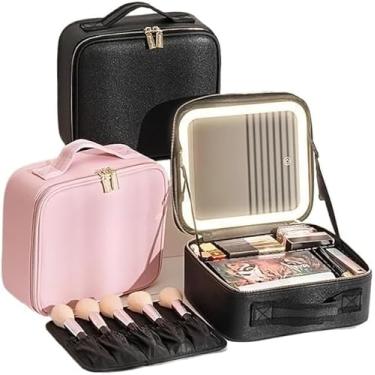 Imagem de Kit Maleta Maquiagem completo Profissional Com Espelho e Luz Led e paleta de maquiagem Armazenamento (Cor aleatória)