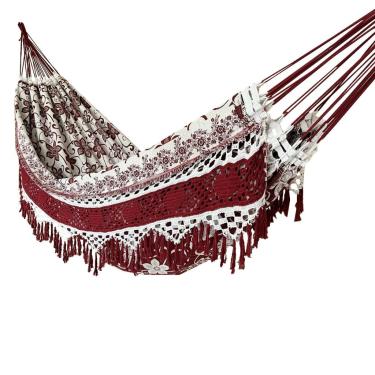 Imagem de Rede de Descanso Casal Indiana Artesanal Luxuosa 4,20m – Algodão, Feita à Mão, Super Confortável e Resistente(VINHO BRANCO)