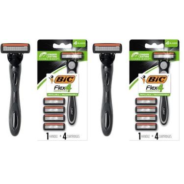 Imagem de Lâminas de barbear BIC Flex 4 recarregáveis para homens com 1 alça e 4
