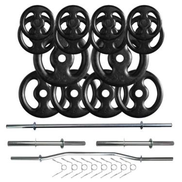Imagem de Kit 60 Kg de Anilhas Ferro + 02 Barras de 40cm + Barra W + Barra 120m-Unissex
