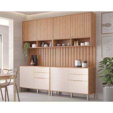Imagem de Cozinha Modulada Completa Divina 6 Peças 2 Aéreos + 2 Balcões + 2 Complementos Cz005 Freijó Off White