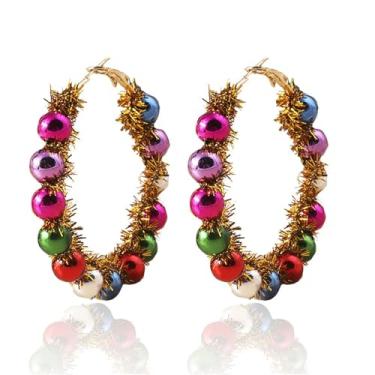 Imagem de Dreuyet Brincos de Natal coloridos para mulheres, na moda, verde e vermelho, brincos pendentes de sino fofos feitos à mão, corrente longa, joia de festa de Natal, Medium, Zinco, Sem pedra preciosa