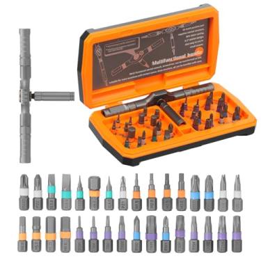 Imagem de LZVXTYM Conjunto de chaves de fenda catraca magnética 34 em 1, chave de fenda com alça catraca destacável DIY e brocas de aço Multi S2, kit de ferramentas de reparo de precisão portátil, chave de