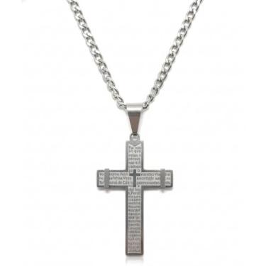 Imagem de Colar Masculino Crucifixo Pai Nosso Inox Prateado Groumet C2
