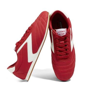Imagem de LUCKY STEP Tênis feminino leve e moderno, sola fina, atlético, casual, corrida, academia, treino, confortável, tênis de caminhada, Vermelho, 38