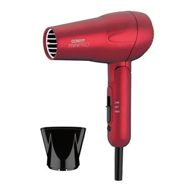 Imagem de Conair MiniPRO Secador de cabelo de cerâmica turmalina para viagem com alça dobrável, vermelho