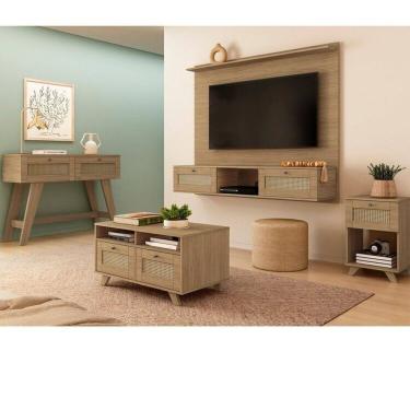 Imagem de Conjunto Sala de Estar Mesa de Apoio e Mesa de Centro e Aparador e Painel Carvalho