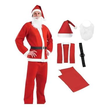Imagem de Roupa de Papai Noel 5 Peças Adulto Fantasia Completa (Gorro, Barba, Calça, Cinto e Casaco)