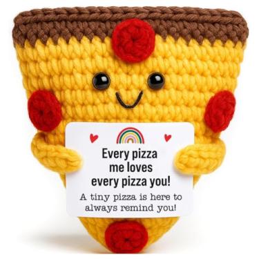 Imagem de Pizza motivacional positiva de crochê - Incentivo inspirador presente de aniversário amor para amigos esposa mãe pai Valetines apoio emoção alívio estresse formatura decoração de mesa casa
