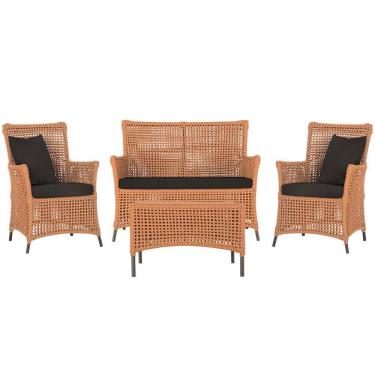 Imagem de Jogo Sofá 2 Poltronas E Mesa Igapó Marrom E9 Trama Original Terra Cota