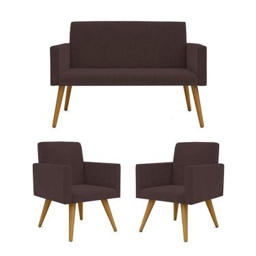Imagem de Kit Sofá Namoradeira + 2 Poltronas Decorativas marrom