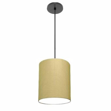 Imagem de Lustre Luminária Pendente Vivare Free Lux Pe-4104pr Cúpula Em Tecido 15x25cm Algodão-crú Canopla Preta E Fio Preto