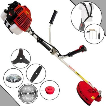 Imagem de Roçadeira Profissional Lateral Kawashima Kw52l À Gasolina 52c 2,5hp + Faca 2 Pontas 330mm + Faca 40 Dentes 255mm + Esco