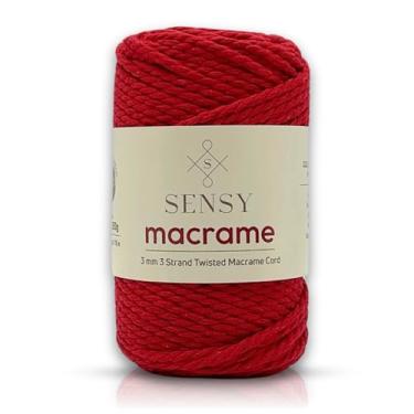 Imagem de Cordão de macramê Sensy Premium de 3 mm, 100% algodão, 245 pés, 3 fios torcidos, corda de macramê, fio de algodão para macramê, fio de macramê (vermelho, 1 novelo (3 fios))