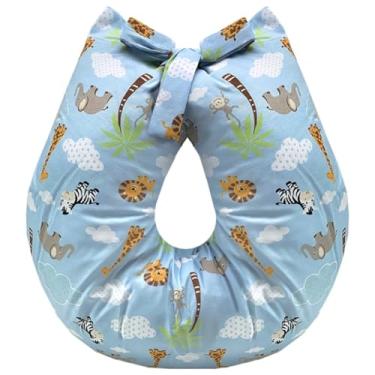 Imagem de Almofada de Amamentação com Zíper e Refil – Diversas Estampas para Meninos e Meninas, Conforto e Praticidade (SAFARI AZUL CLARO)