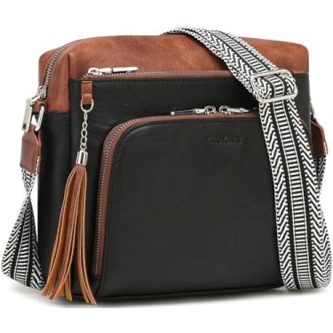 Imagem de Bolsas transversais para mulheres, bolsa transversal média com bolsos RFID e carteira embutida, bolsa de ombro, presentes, Preto, castanho, Medium