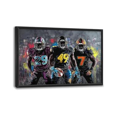 Imagem de Arte de parede de jogador de rúgbi grande para sala de estar, decoração de parede esportiva de grafite grande emoldurada, imagens legais de pintura em tela para homens, arte moderna para sala de estar