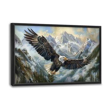 Imagem de Flintis Arte de parede de águia careca grande com imagens de montanhas de águia decoração de parede abstrata animal pintura em tela impressa decoração emoldurada para sala de estar banheiro quarto