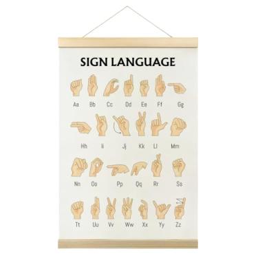 Imagem de Moldura de cabide de pôster do alfabeto, pôsteres do alfabeto para parede de sala de aula, pôster de linguagem de sinais, tela pendurada, sinalizador, decoração de parede, presente para sala de aula