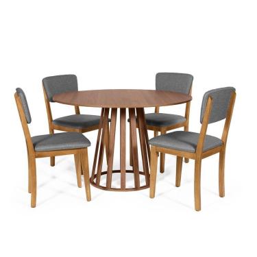 Imagem de Mesa De Jantar Redonda Gabi Noronha Com 4 Cadeiras Estofadas Ella Cinza Escuro