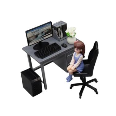 Imagem de JunZheHub Conjunto de Mesa E Cadeira de Escritório em Miniatura, Decoração para Casa de Bonecas, Brinquedo Infantil Criativo Feito à Mão, Brinquedo Educativo, B, boneca de flor cinza