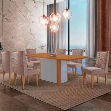 Imagem de Mesa De Jantar Isadora 180cm Tampo Mdf Laminado Linho Capuccino Off White