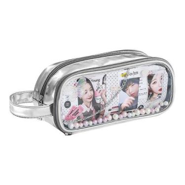 Imagem de Estojo de lápis transparente de couro de grande capacidade - yiweisai