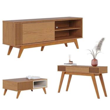 Imagem de Rack Bancada Otawa Com Aparador Riviera Freijó E Mesa De Centro Jeri Freijó Off White - Colibri