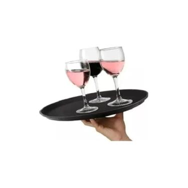 Imagem de Bandeja Redonda Antiderrapante para Garçom, Preta, 40cm, para Bar e Restaurante