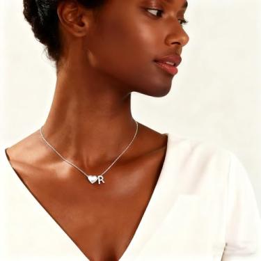 Imagem de Colar de coração banhado a ouro 18K com inicial A-Z, colares delicados de coração, pequenos colares de inicial, presentes de aniversário para mulheres, joias, R, Metal, Sem Pedra Preciosa
