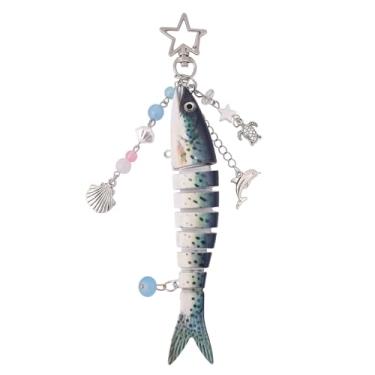 Imagem de CHGCRAFT Chaveiros de peixe, chaveiros de pesca, pingente de peixe, de resina, pingente, chaveiros, com fecho giratório de metal estrela, faça você mesmo, colar, artesanato, joias, cinza, cinza