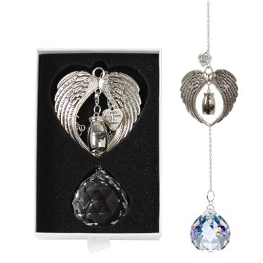 Imagem de curntiy Pequena urna de lembrança para cinzas humanas, mini urna de memorial de apanhador de sol com asas de anjo penduradas, mini urnas de cremação para mulheres e homens, urna pequena de 3 cm para