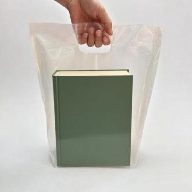 Imagem de Dyfhoju Sacos de plástico transparente com alças de 30 x 38 cm - pacote com 100, sacolas de varejo para boutique, loja de roupas, loja de presentes, sacola de compras transparente a granel para