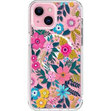 Imagem de ICEDIO Capa para iPhone 15 Plus com protetor de tela - compatível com carregamento sem fio, proteção aprimorada da câmera, capa de telefone transparente com design floral moderno para mulheres