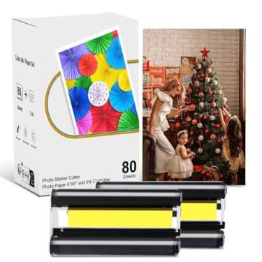 Imagem de Compatível com impressora fotográfica Liene Amber M100/M200 10 x 15 cm, 80 folhas de papel fotográfico e 2 cartuchos de tinta, apenas para impressora DHP512/DHP513, à prova d'água/antioxidante/sem