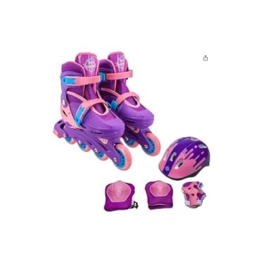 Imagem de Patins Infantil com Kit de Proteção, Violeta, Tamanho 30-33, com Capacete, Joelheiras e Cotoveleiras, para Crianças Acima de 3 Anos, Suporta até 60kg