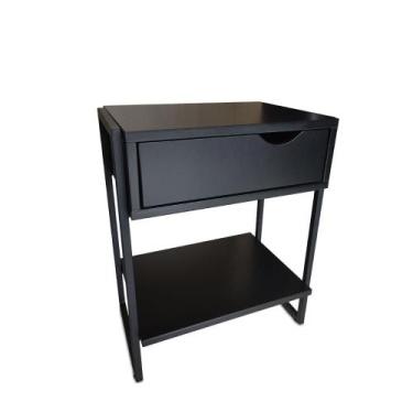 Imagem de Mesa de Cabeceira Industrial com 1 Gaveta - Preto - D'ELFOS, Preto