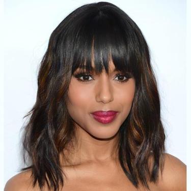 Imagem de Peruca AISI HAIR Wavy Bob com franja  preta mista marrom