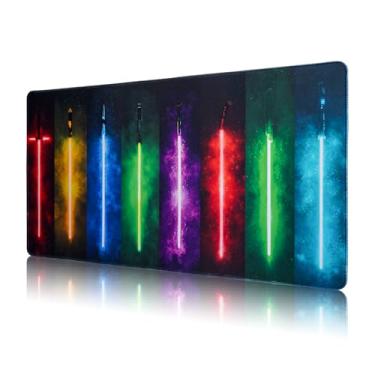Imagem de Mouse pad grande para jogos com bordas costuradas, espesso e impermeável com sabre de luz, tapete de mesa, 60 cm x 35 cm de comprimento, acessórios de mesa com base antiderrapante de 3 mm para