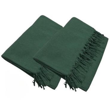 Imagem de Conjunto de mantas extragrandes para sofá (2 peças), dimensões 300 x 180 cm, material de algodão puro, com finalidades decorativas e protetoras. (2 Verde Militar)